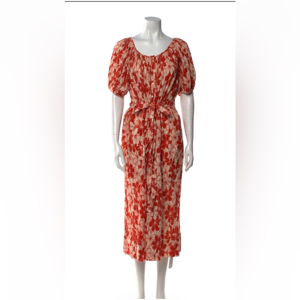 The Great -Floral Puff-Sleeve Midi Dress- great for Easter dress